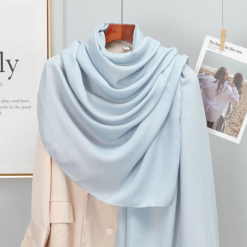 Plain Stripe Cotton Scarf for Women Winter Warm Tassel Linen Pashmina Scarves Hijab Lady Foulard Shawls Wraps Female Bandana New