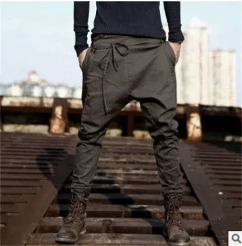 European and American Youth Tapered Cropped Pants for Men Fashionable with Laces Loose and Casual Low-rise Tapered Cropped Pants