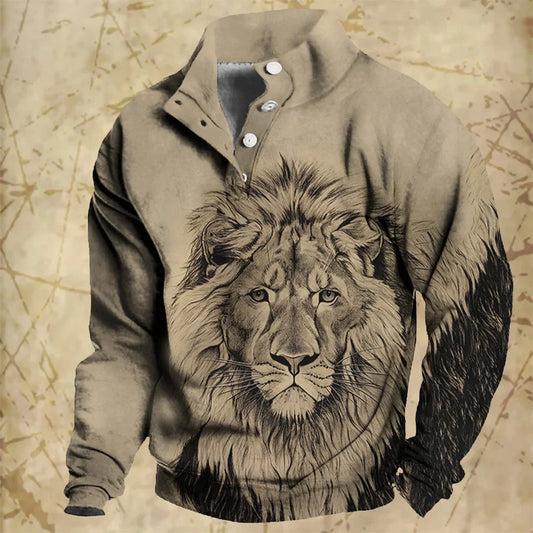 Vintage Hoodies 3d Animals Lion Sweatshirt For Men Hoodie New Sweater Pullover Casual Long Sleeved Top Oversized Men's Clothing