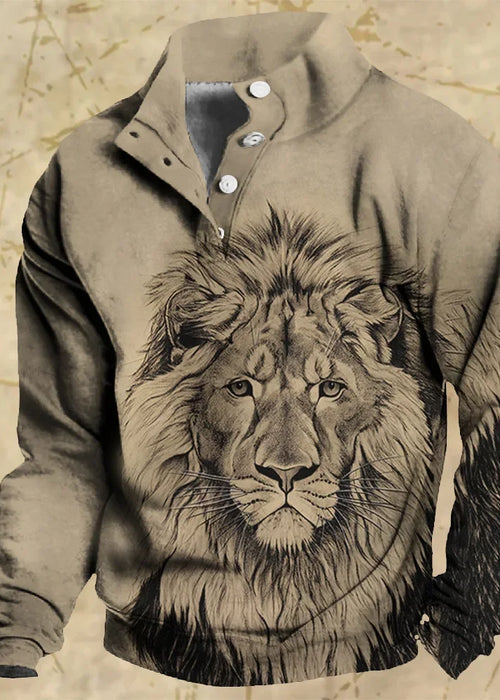 Vintage Hoodies 3d Animals Lion Sweatshirt For Men Hoodie New Sweater Pullover Casual Long Sleeved Top Oversized Men's Clothing