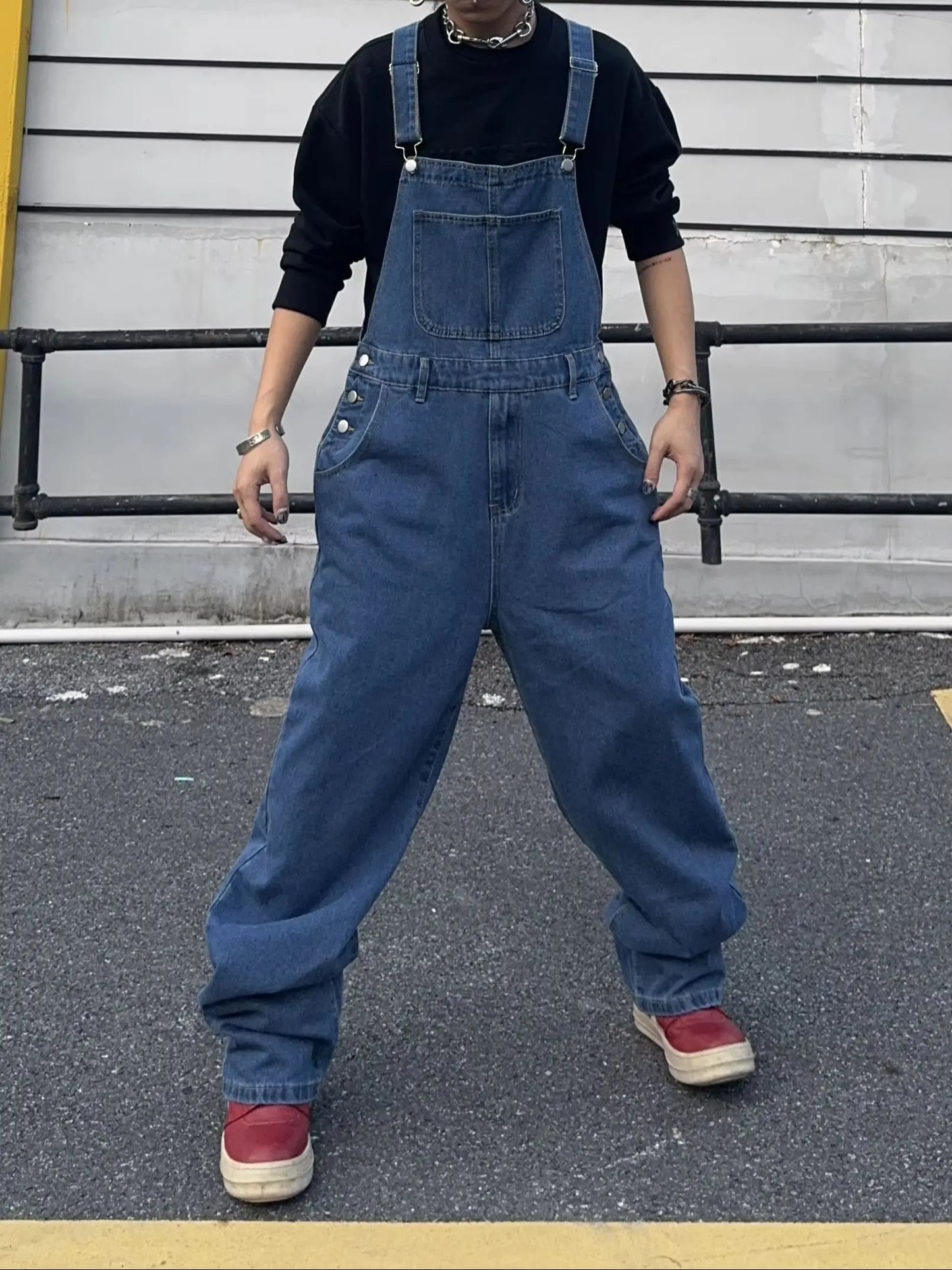 Overalls for Men Denim Suspenders Simple Baggy Jeans Men's Street Casual Solid Mid Waist Loose Washed Jumpsuits Length Tracksuit