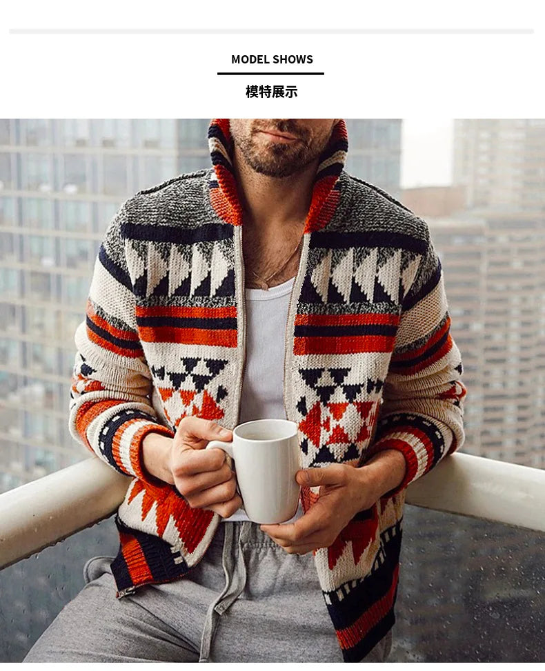 New Men's Long Sleeve Casual Knitted Sweaters High-grade Jacquard Lapel Cardigan Tops Autumn Winter Men Clothing Sweater Coats