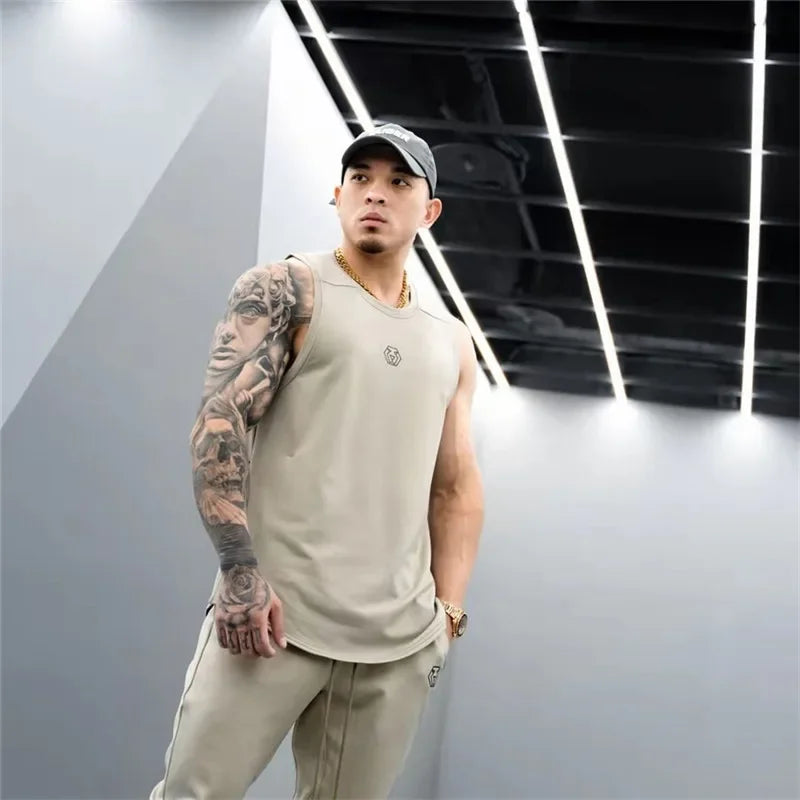 Men's Brand Gym Stringer Tank Top Men Bodybuilding Vest Cotton Sleeveless Shirt Fitness Vest Singlet Sportwear Workout Tanktop