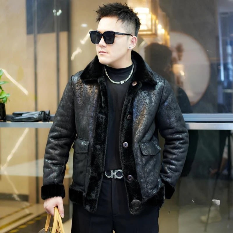 Luxury Brand Winter Faux Fur Coat Men Warm Fur Jacket Single-breasted Reversible Wear Windproof Jacket Business Casual Outerwear