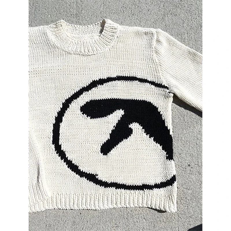 Men's Sweater Aphex Twin Knit Winter Oversized Vintage Long Sleeve Tops Jumper Pullover Y2k Streetwear Graphic Fashion Clothing