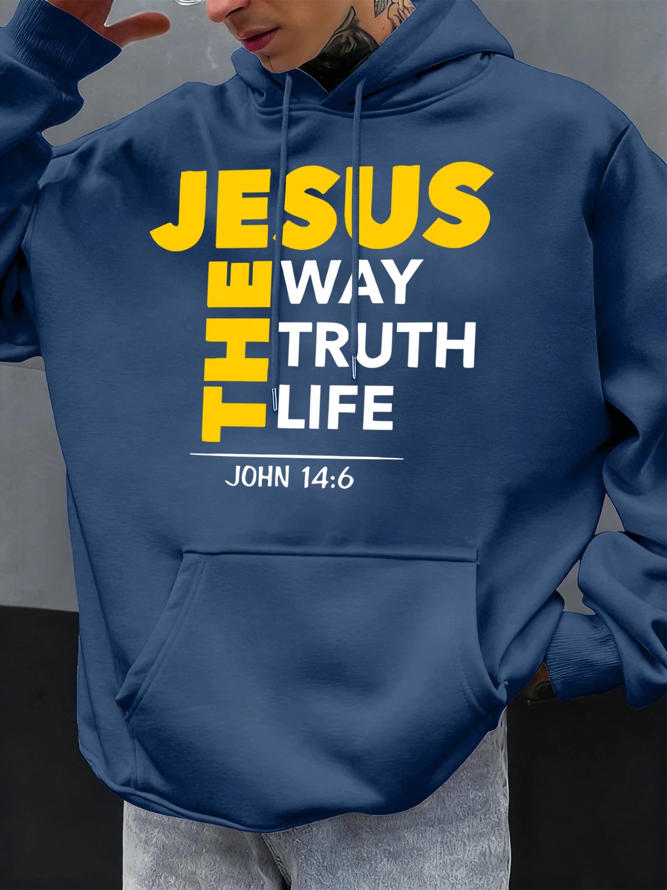 Jesus The Way Truth Life Prints Men Hoodie Autumn Loose Clothing Pocket Hip Hop Pullover Fleece Casual Fashion Sportswear