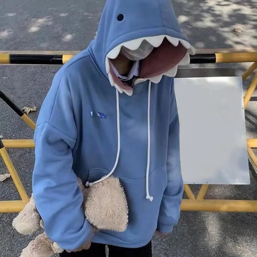 Autumn and Winter New Fun Shark Hat Cute and Bizarre Hoodie 2022 Winter New Plush Loose Student Design Top
