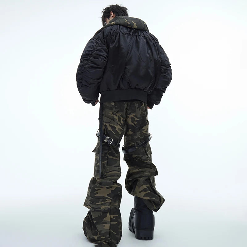 LUZHEN Belt Design Camouflage Work Pants Washed Vintage High Quality Cargo Trousers Trendy Streetwear Men's Straight LZ7881