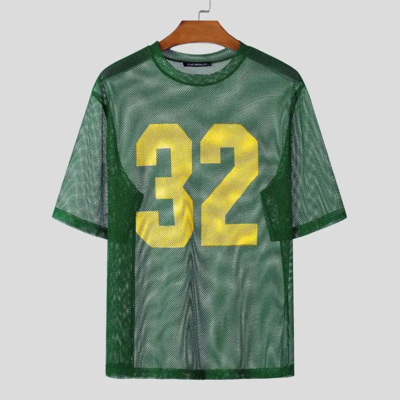 INCERUN Men T Shirt Mesh Transparent Printing O-neck Short Sleeve Sexy Men Clothing Streetwear Summer 2024 Fashion Male Tee Tops