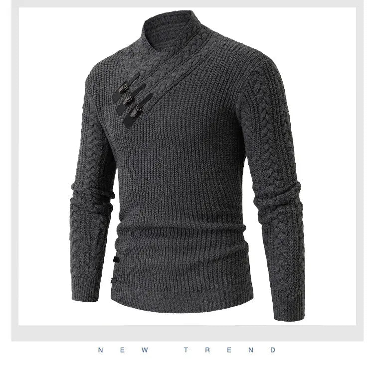 Autumn Winter Long Sleeved Knitted Sweater Men's Retro Solid Color Versatile Knit Pullover Sweaters Social Party Men Clothing