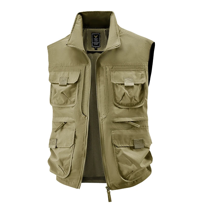 2026 Men's Outdoor Tooling Multi-Pocket Casual Outdoor Fishing Large Size Vest with Vertical Collar Breathable Quick-drying Vest