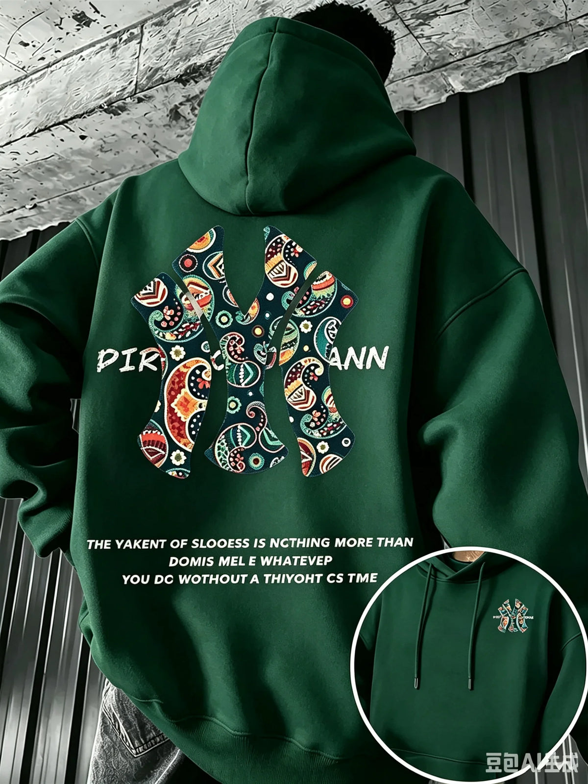 Men's Fall-winter Hooded Sweatshirt Outdoor Are Warm Comfort Walnut Flower NY Letter Double-sided Print Loose Fleece Streetwear