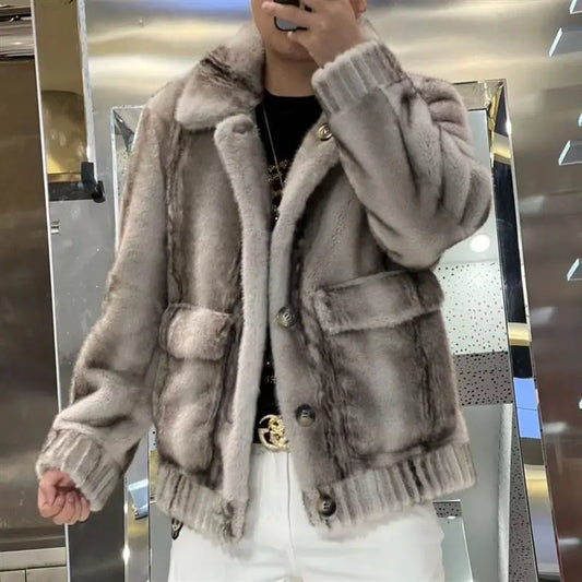 Luxury Brand Winter Faux Fur Coat Men Warm Fur Jacket Single-breasted Reversible Wear Windproof Jacket Business Casual Outerwear