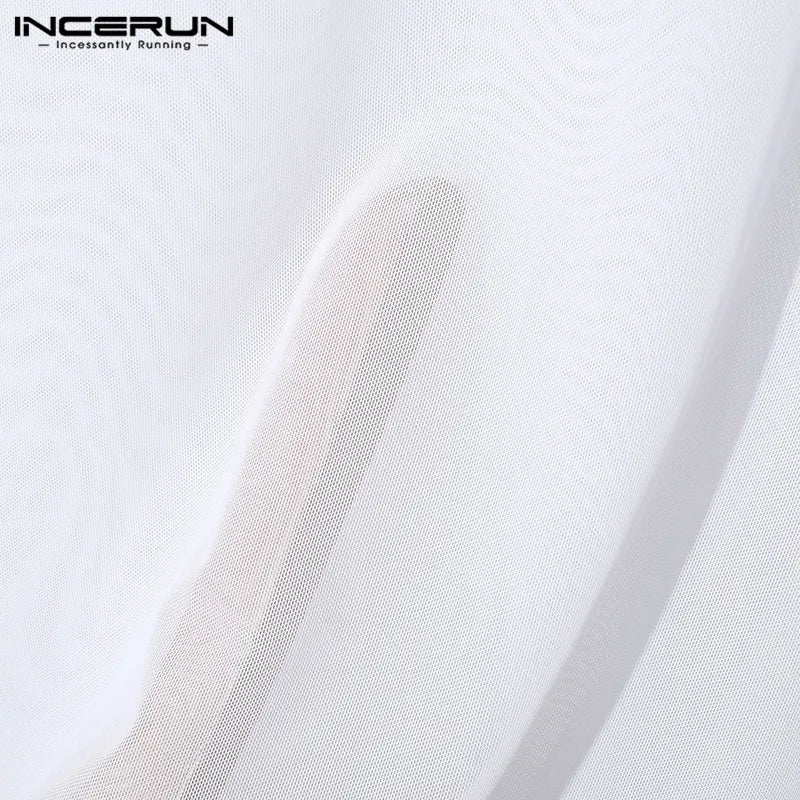 INCERUN Men Tank Tops Mesh Transparent Solid Color Hooded Sleeveless V Neck Male Vests Streetwear Sexy 2024 Fashion Men Clothing