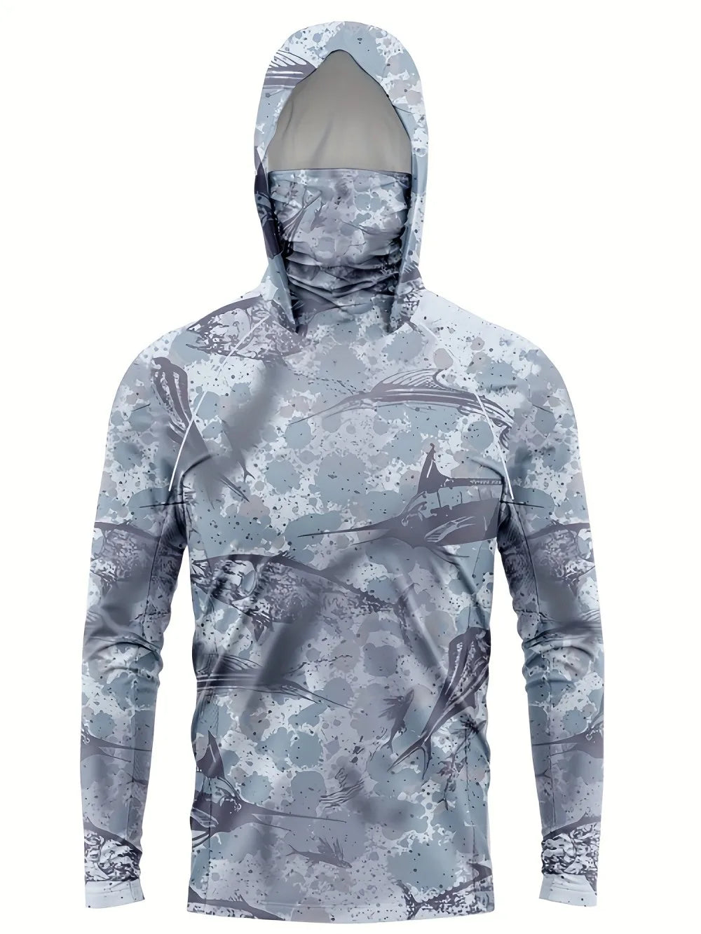 American Men's Summer New Fish Graffiti Print Soft and Breathable Long Sleeved T-Shirt Fishing Suit Outdoor Leisure Vacation Top