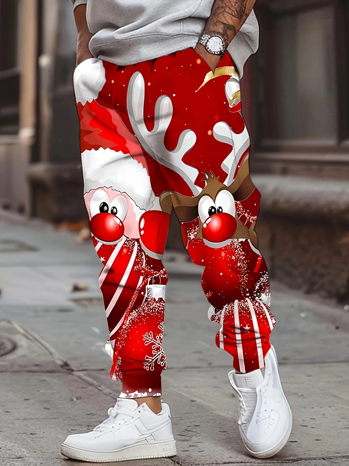 New Men's 3D Christmas Style Print Casual Pants Outdoor Breathable Athletic Pants Stylish Drawstring Streetwear Trousers Mens Cu