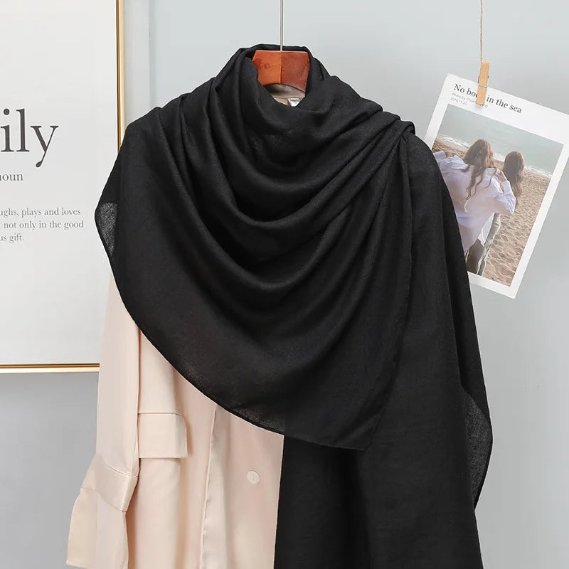 Plain Stripe Cotton Scarf for Women Winter Warm Tassel Linen Pashmina Scarves Hijab Lady Foulard Shawls Wraps Female Bandana New