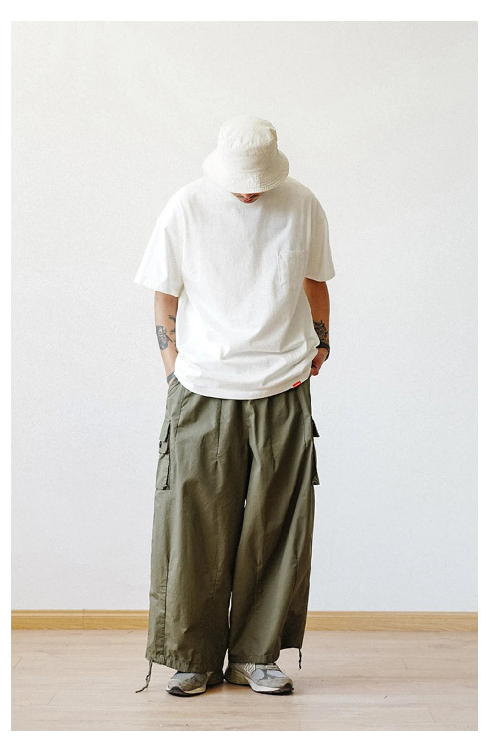 Multi-Pocket Oversized Cargo Pants Mens Casual Solid Thin Baggy Wide Leg Ankle Trousers Man Jogger Pants Harem Lantern Pants