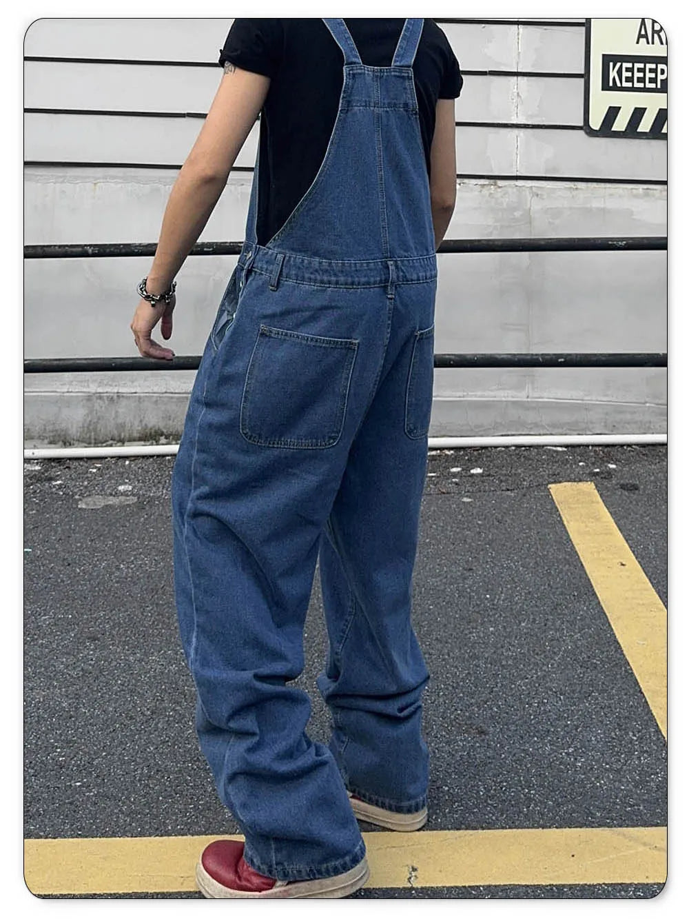 Overalls for Men Denim Suspenders Simple Baggy Jeans Men's Street Casual Solid Mid Waist Loose Washed Jumpsuits Length Tracksuit