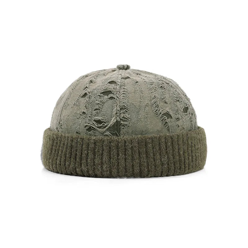 Men's Beanie Cap Knit Hat Boy Skullcap Sailor Cap Cuffs Solid Color Unisex Autumn Warm Cap Korean Version Small Face Cold Hat