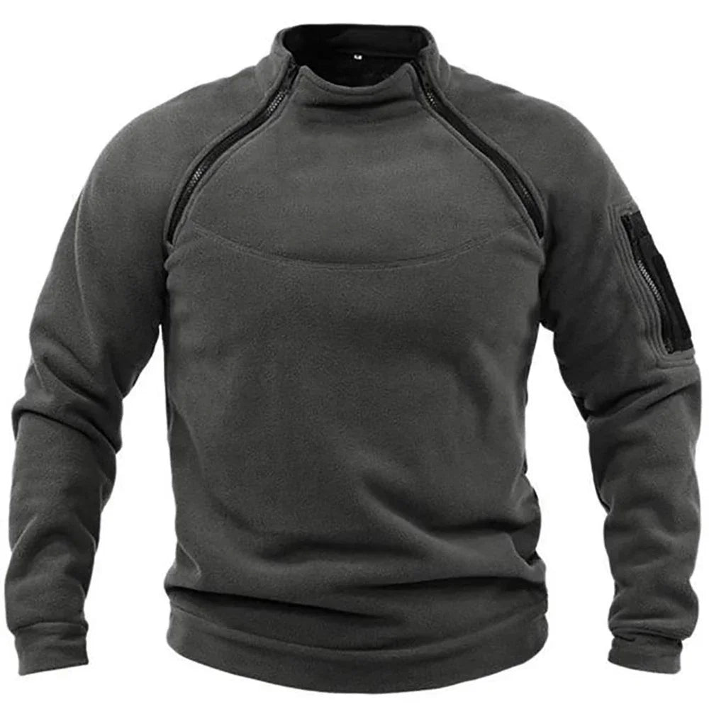 Men's Warm Polar Fleece Hoodies Spring Autumn Winter Tactical Long Sleeve Pullover Fashion Zipper Design Sweatshirt Streetwear