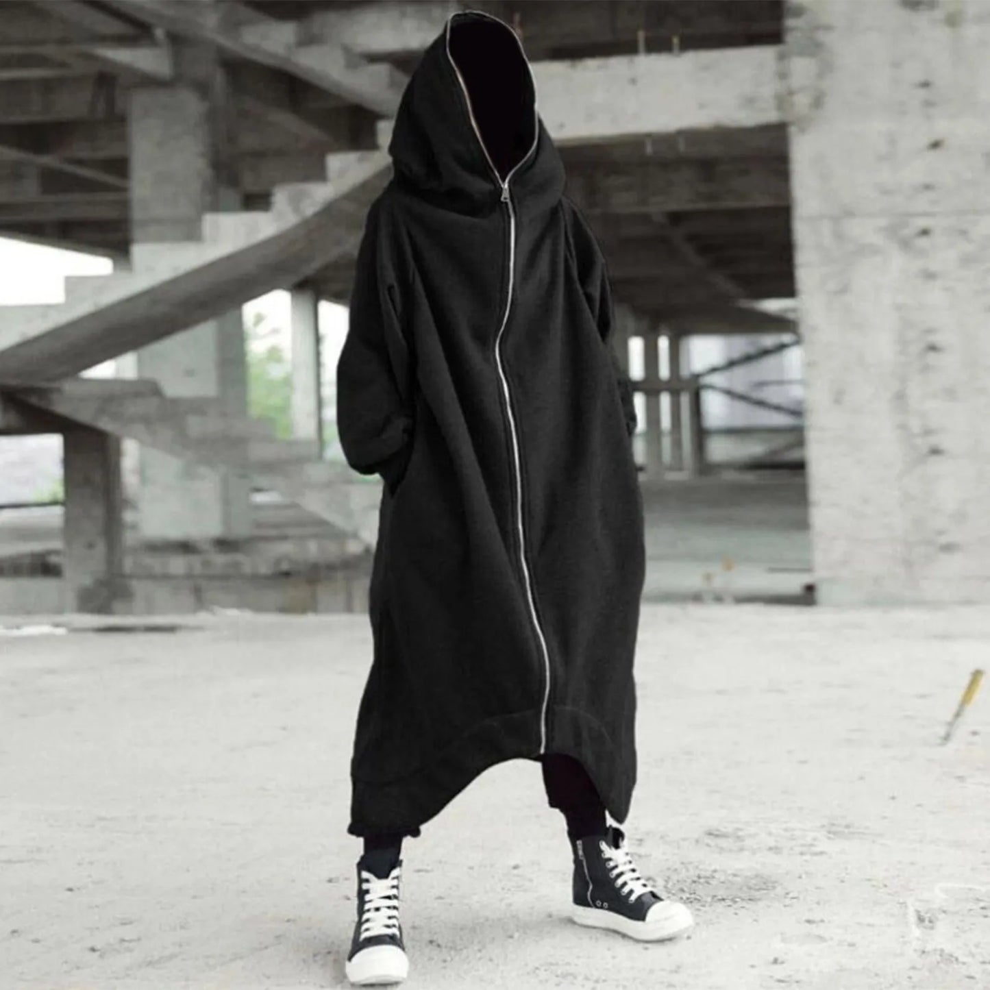 Men's Oversized Hoodies Outerwear Harajuku Fashion Dark Full Body Zip Up Hooded Sweatshirt Fashion Long Hooded Pullovers худи