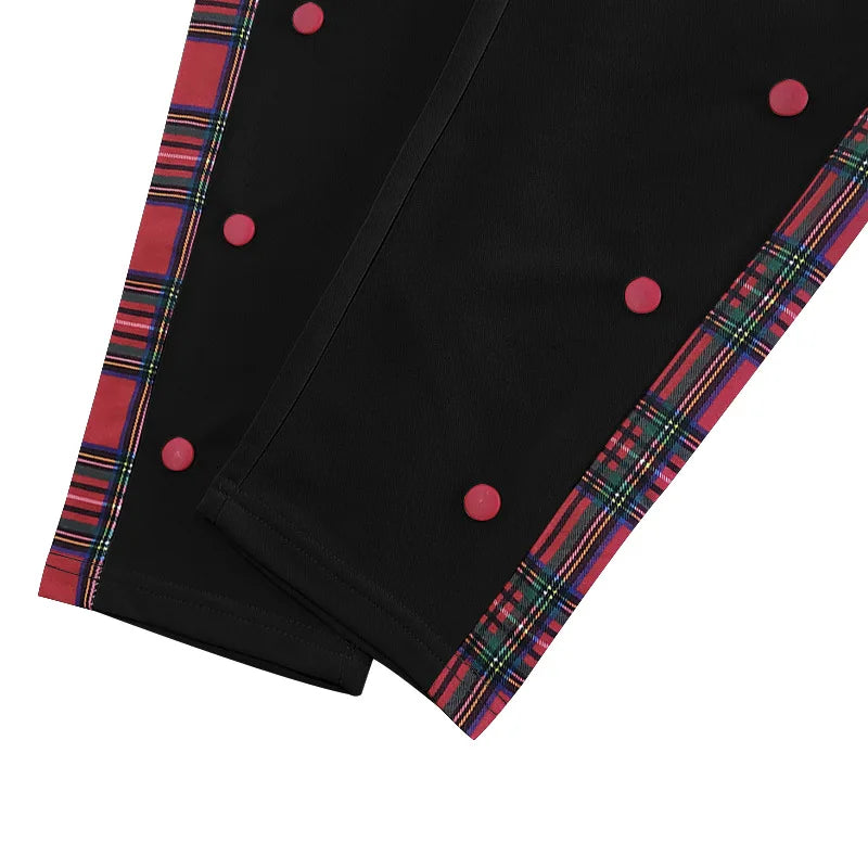 American New Men's Sports Pants Spring and Autumn Breasted Plaid Stitching Design Casual Pants Loose Straight Men's Sweatpants