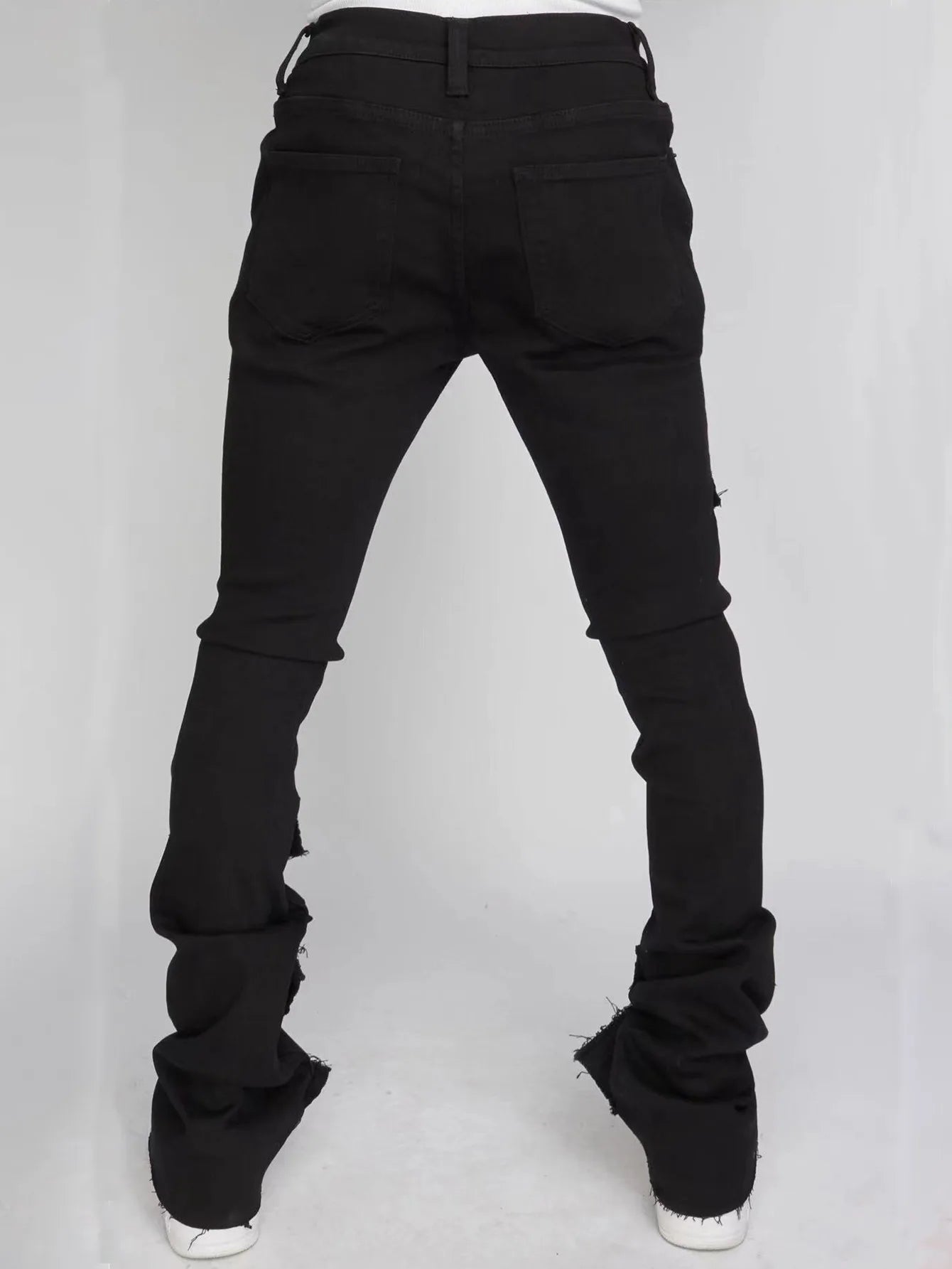 Men Jeans Long Pant Denim Flare Pants Hole Straight Trousers Slim Fit High Waist Casual Button Pocket Splice Autumn Winter