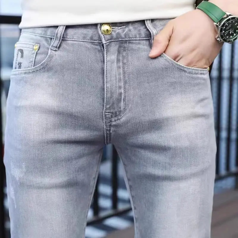 New Jeans Kpop Light Luxury Clothing Fashion Korean Casual Jeans Men's Slim Straight Pencil Pants Autumn Spring Denim Trousers