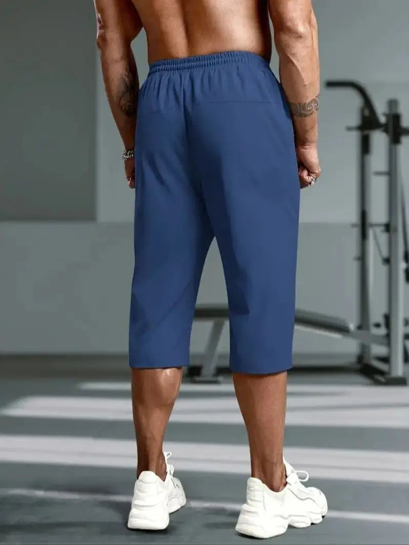 Men's casual pants, ice silk casual pants, sports cropped pants, high stretch, zippered pockets, elastic pants, fashionable casu