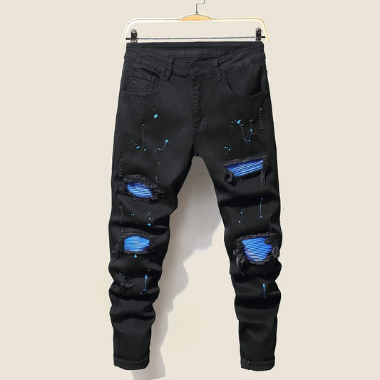 Men's Jeans Cool Ripped Skinny Trousers Stretch Slim Denim Pants Large Size Hip Hop Black Blue Casual Jogging Jeans for Men