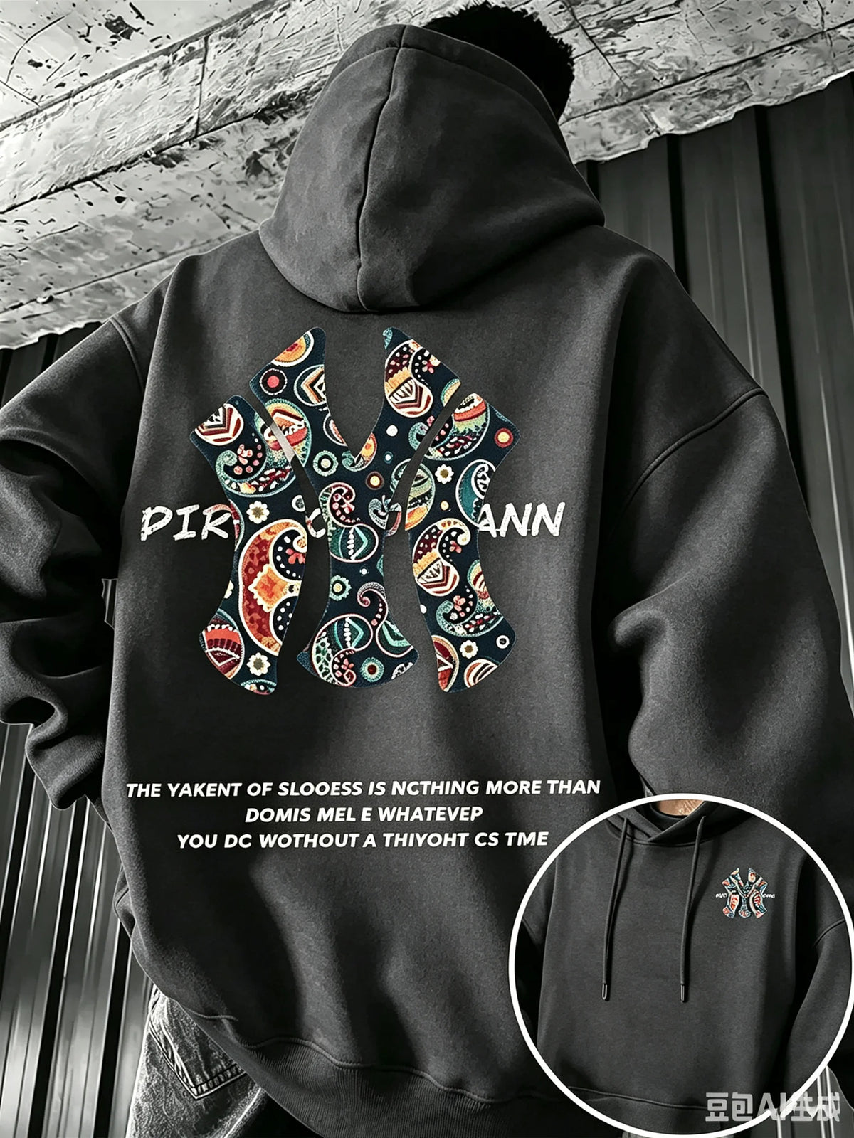 Men's Fall-winter Hooded Sweatshirt Outdoor Are Warm Comfort Walnut Flower NY Letter Double-sided Print Loose Fleece Streetwear