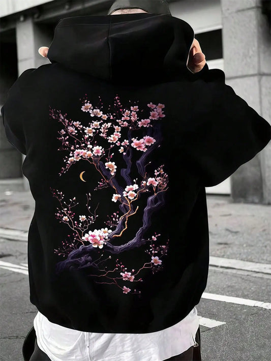 Plum blossoms that can withstand severe cold Print  Mans Retro Loose Hoodie  Fleece Warm Fashion Hoody Unisex Basics Clothing