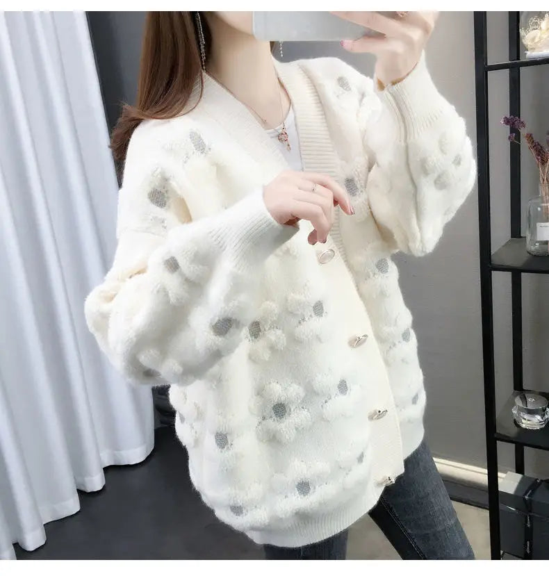 Women's Cardigan Knitted Sweater Autumn Winter Long Sleeve V-neck Cardigan Casual Street Fashion Women's Coat Sweater Women's