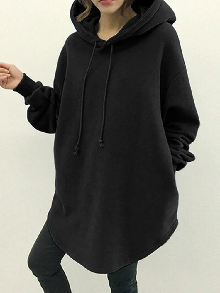 ZANZEA Women's Hoodies Long Sleeve Sweatshirts 2023 Autumn Casual Solid Loose Long Drawstring Pullovers Oversized Streetwear 7