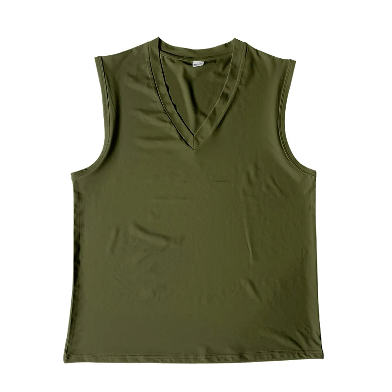 Summer men's solid color V-neck vest casual breathable sleeveless T-shirt vest suitable for fitness and sports