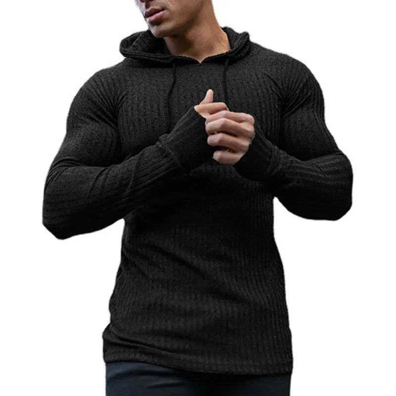 New Fashion Spring Autumn Hooded Sweaters Men Thin Knitted Gym Clothing Slim Fit Pullover Man Classic Ribbed Knit Hoodie Jumper