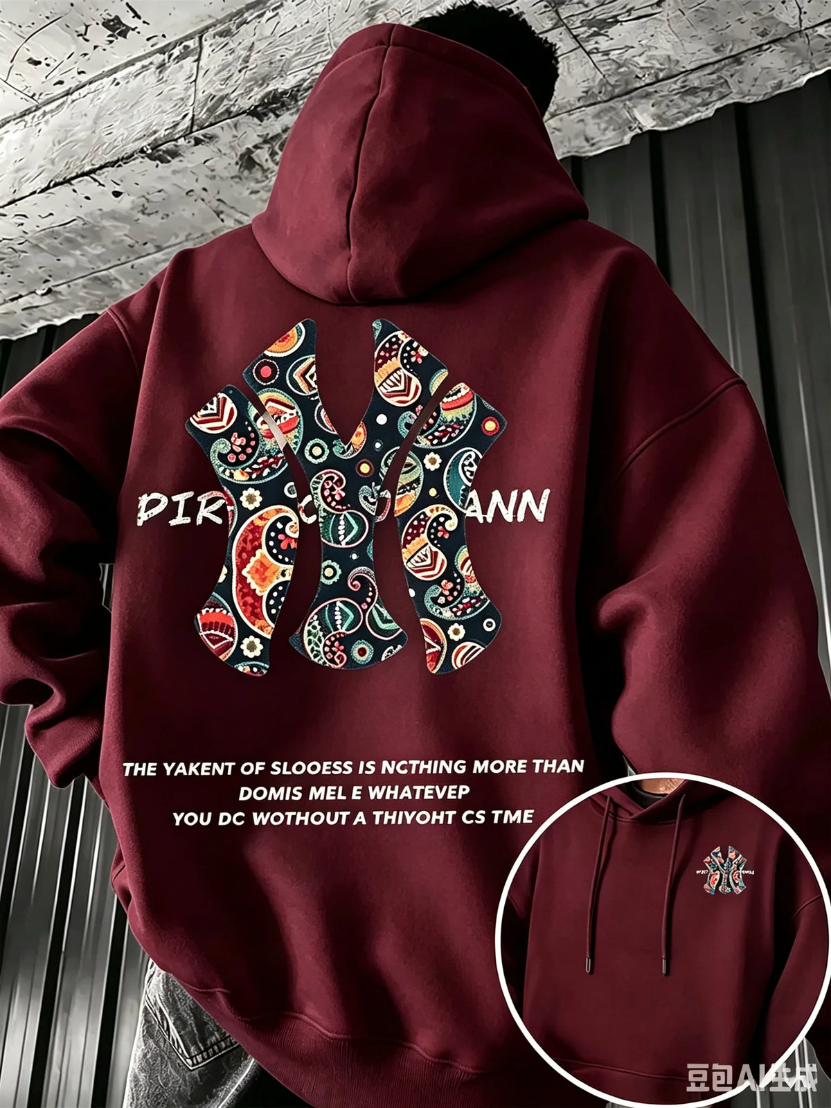 Men's Fall-winter Hooded Sweatshirt Outdoor Are Warm Comfort Walnut Flower NY Letter Double-sided Print Loose Fleece Streetwear