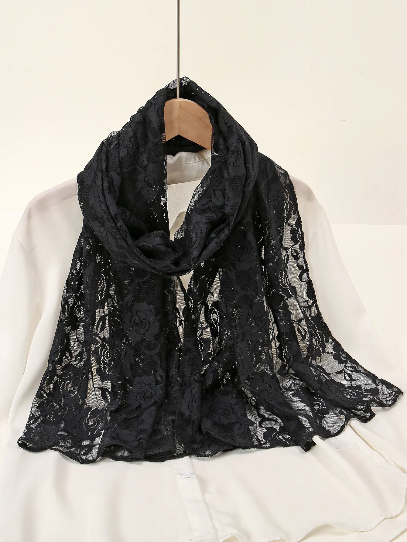 Lace Rose Elegant Long Scarf Women Fashion Shawl Wraps Summer Solid Color Stoles Foulard New Style Female Shawl 2024 Scarf