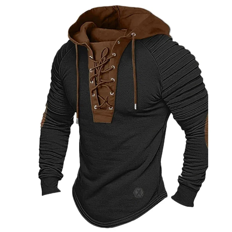 Men's Color Matching Long Sleeve Hoodie Sweatshirt Gym Fitness Muscle Bodybuilding T-shirt Casual Pullover Top Coat Outwear