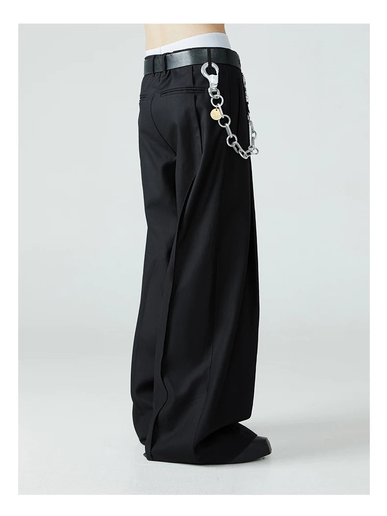 Mauroicardi Spring Autumn Long Loose Casual Baggy Flowy Soft Black Pleated Wide Leg Pants Men Luxury Designer Emo Clothing 2024
