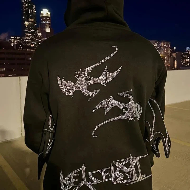 Y2k Women Pullover Winter Fall Hoodie Casual Zip Jacket Men's Hip Hop Hoodies Meteor Rhinestone Printed Harajuku Streetwear