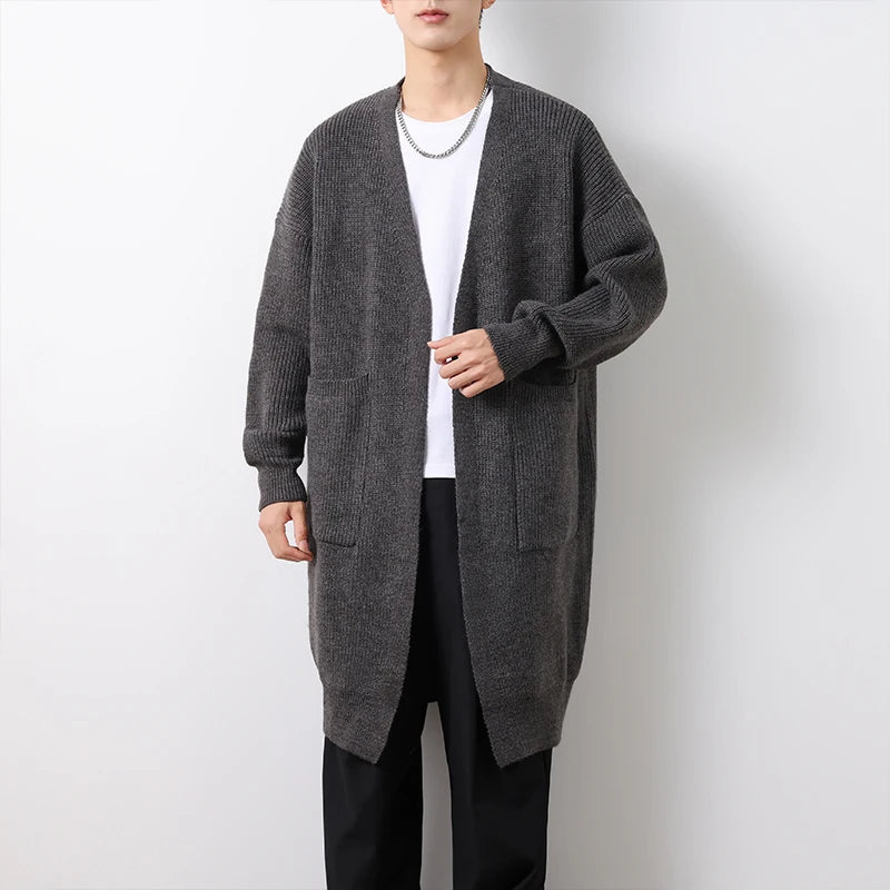 Mens Cardigan Sweater Long Autumn Winter Sweaters Knited Open Front with Deep Pockets Soft Touch 2024 Long Cardigan Coats Men