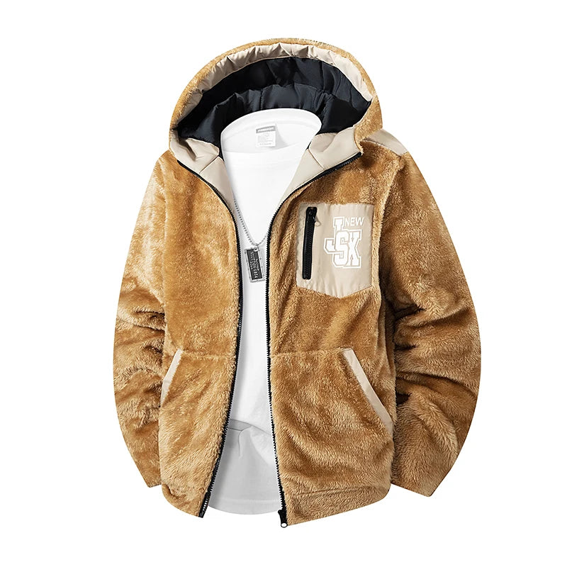 Men's New Hoodie Sweatshirts Winter Lamb Cashmere Thick Warm Sweatshirts Casual Hooded Cardigan Fashion Bomber Zipper Warm Coats