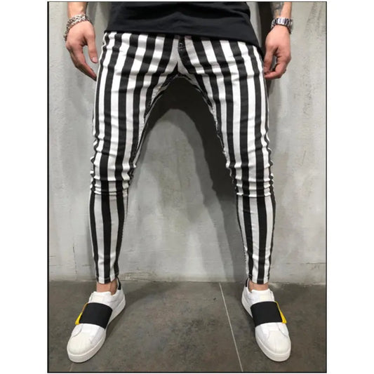 New Mens Black White Striped Casual Pants  Autumn Fashion Joggers Sweatpants Men Track Pants Man Trousers Pantalones Hombre