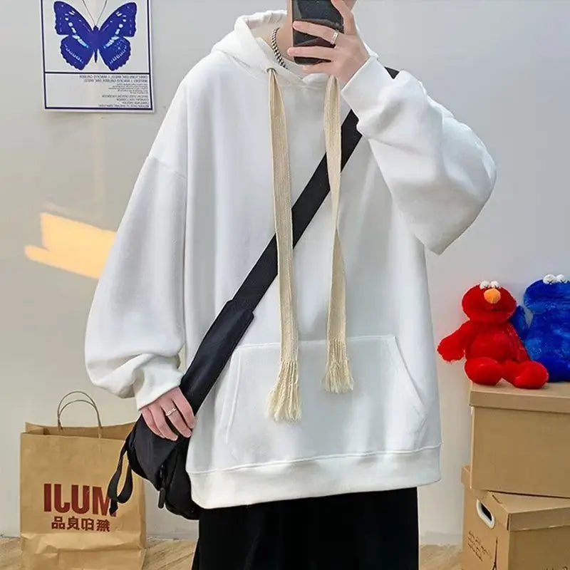 Hooded Sweatshirt for Men in Autumn Winter Fashion Brand Loose Trendy Versatile Coat for Couples Plus Velvet Thickened Clothes