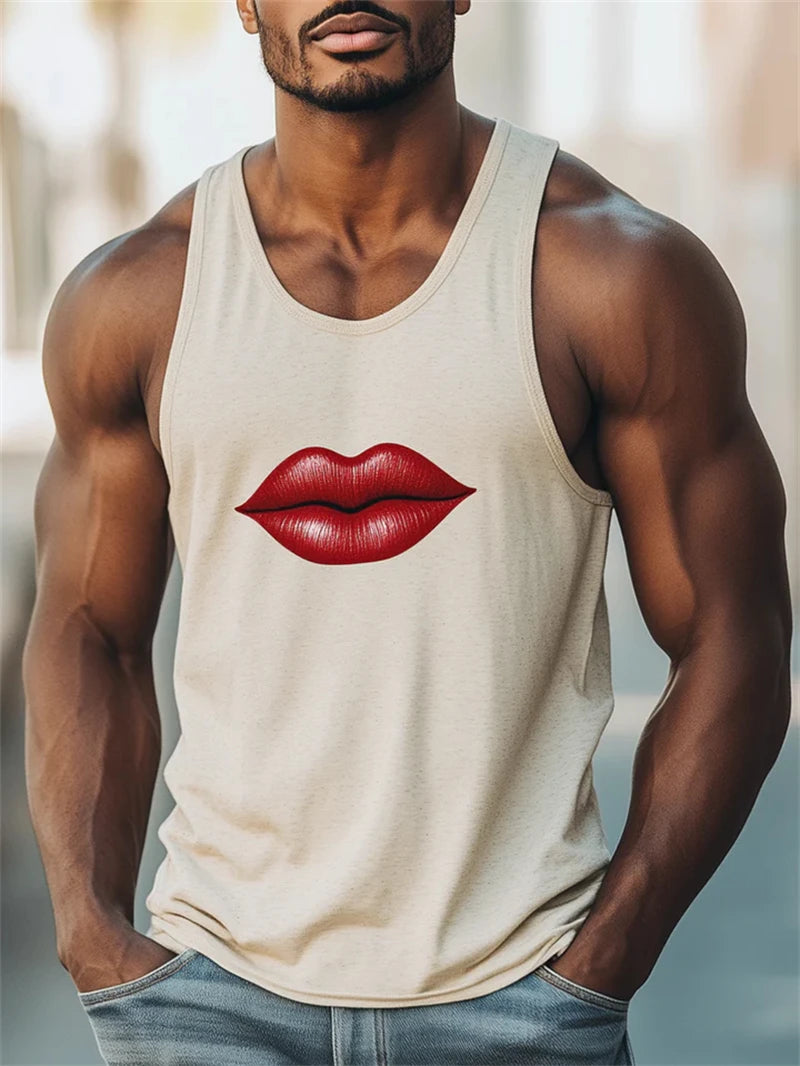 Simple Fashion Mens Summer Tank Tops Casual Daily Wear Sleeveless 3D Printed Crew Neck Vest Loose Breathable Streetwear Tops