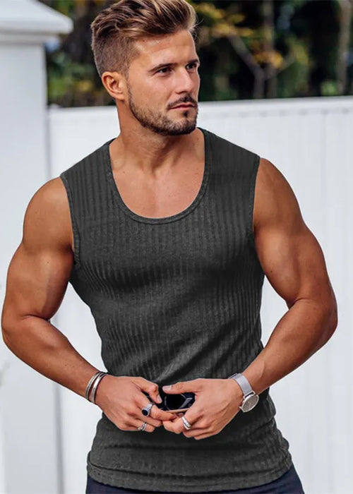 2024 Summer New Men's Vest Bodybuilding Tank Tops Men Gym Fitness Workout Knit Sleeveless Shirt Male Casual Singlet Vest