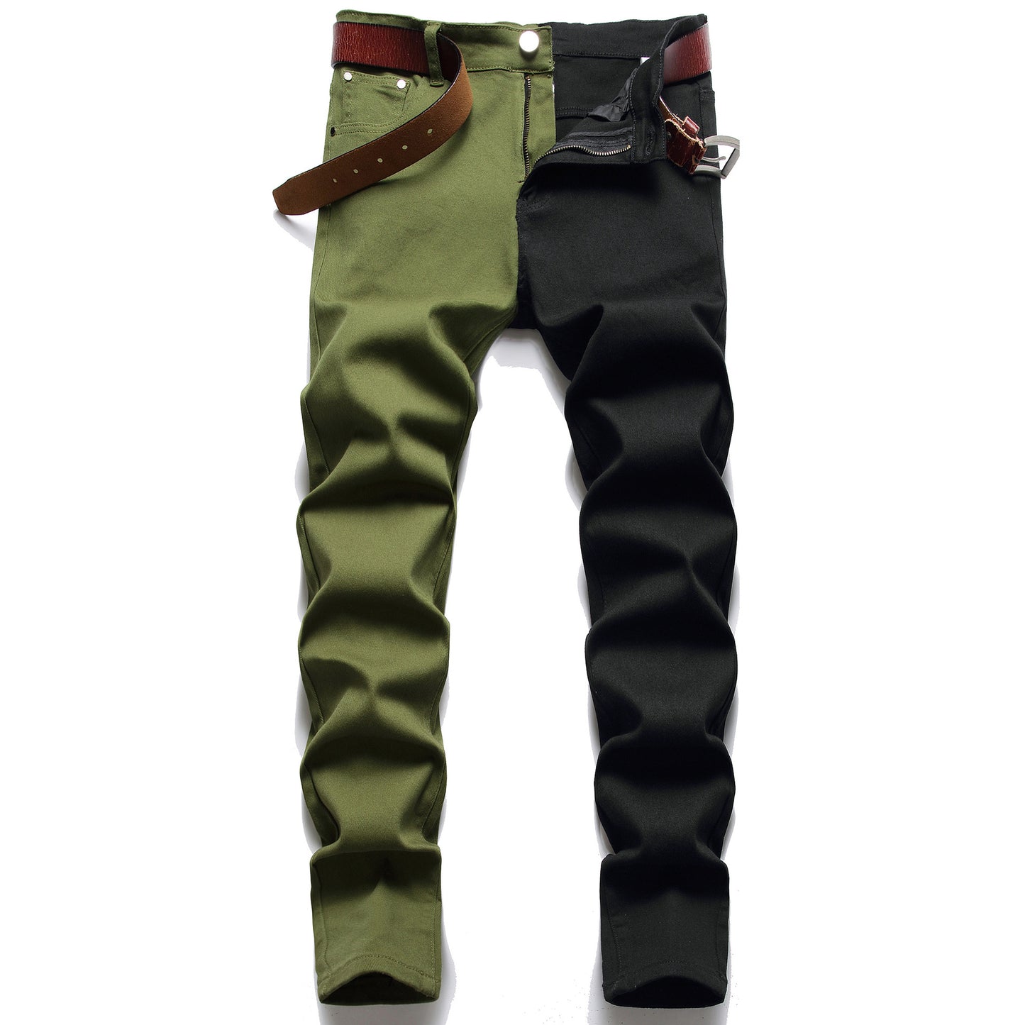 Two Colors Spliced Into Jeans Men's Fashion Casual Trousers and Shorts Red Green Yellow Denim Pants 28-38