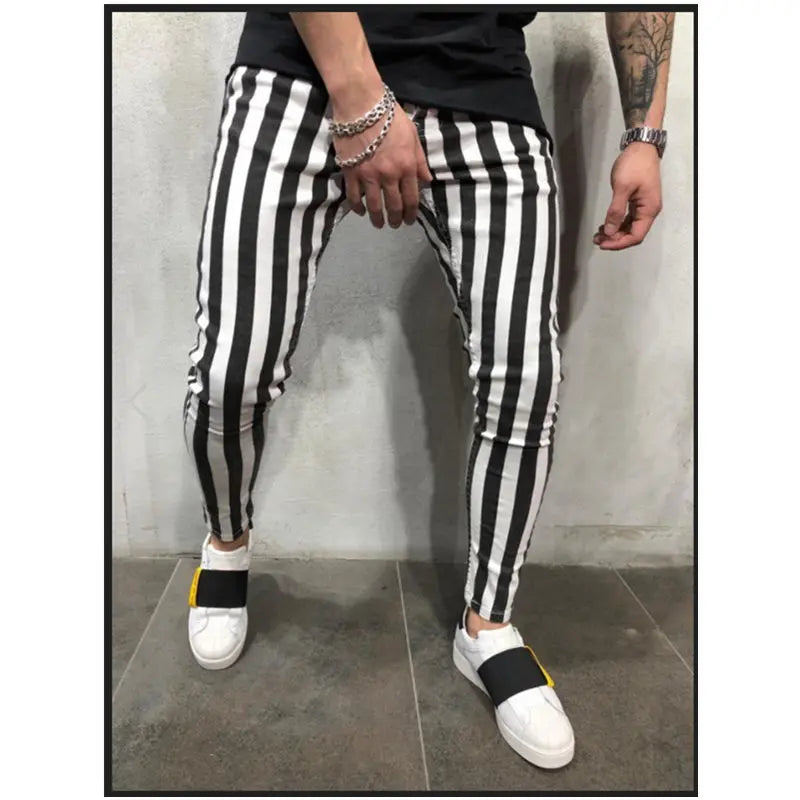 New Mens Black White Striped Casual Pants  Autumn Fashion Joggers Sweatpants Men Track Pants Man Trousers Pantalones Hombre